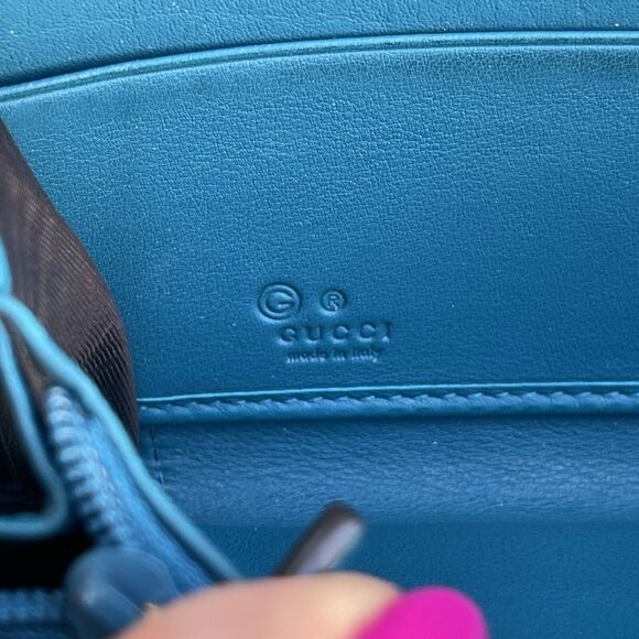 Gucci Blue Guccisima Leather Zip Around Wallet GG - Picture 11 of 14